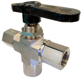 3 WAY BALL VALVE, 1/8" FEMALE NPT, 102 SERIE, S316