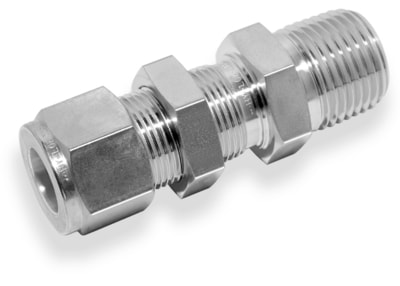 MALE BULKHEAD CONNECTOR, 1/4&quot; O.D. - 1/4&quot; NPT