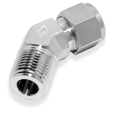 MALE ELBOW, 1/4&quot; OD. - 1/8&quot; NPT, 45 DEGREE