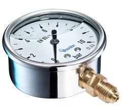 0-160 BAR, CO2 SCALE, 1/4" NPT DOWN, FILLED, BRASS, 330005-160