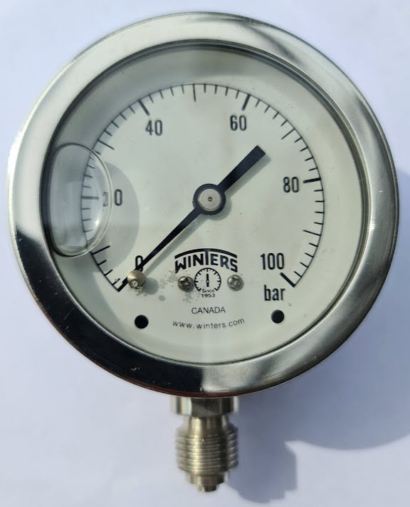 0-100 BAR, STAINLESS, L/F, 1/4" BSP DOWN, Ø63M