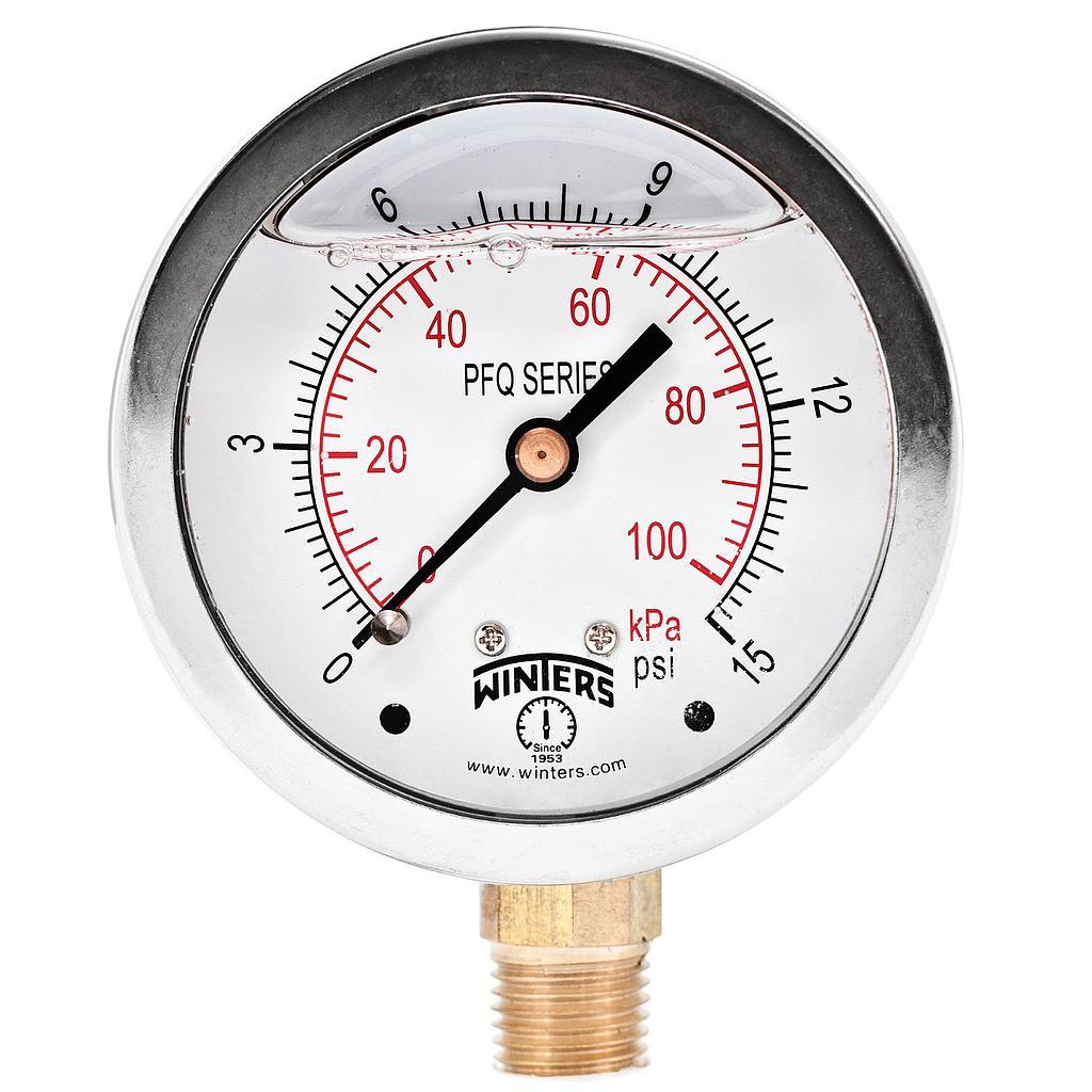 0-25 BAR, 1/4" NPT DOWN, Ø63, FILLED, BAR/CELCIUS CO2 SCALE,