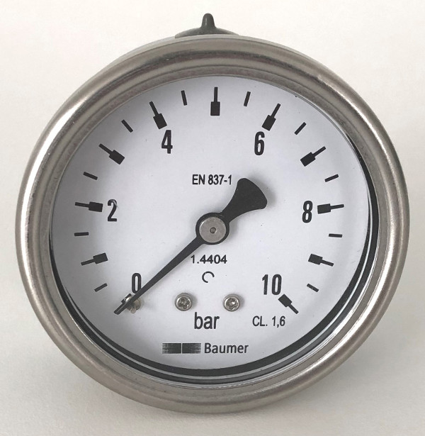 0-10 BAR, GAUGE, Ø100MM, G1/2" BACK, CLASS 1