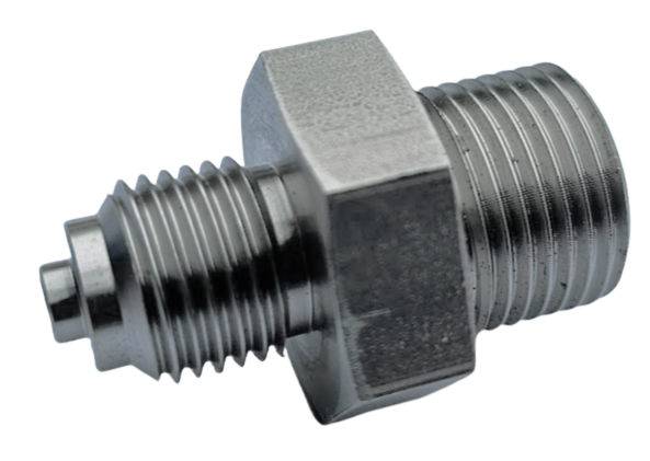 HEX NIPPLE, 3/8" BSPP LEFT THREAD, 60 DEGREE CONE  - 1/4" BSPP (kopi)