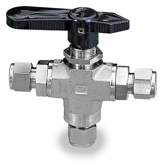 3 WAY BALL VALVE, 16MM O.D., 102 SERIE, S316