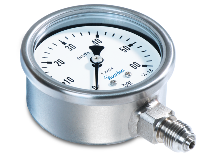 -1-1,5 BAR, 1/4" BSPP DOWN, Ø63, CRIMPED, SS304 / SS316
