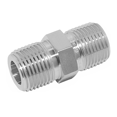 [SH-SNA-2NR] HEX NIPPLE, 1/8" NPT - 1/8"BSPT, S316