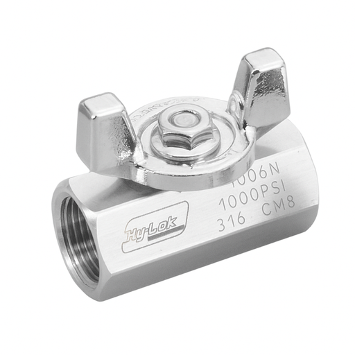 [SABVF-6N-B] 2 WAY BALL VALVE, 3/8" FEMALE NPT, BUTTERFLY HANDLE, 110 SER 110 SERIE, S316