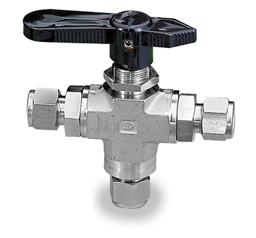 [SAHB1B3-H-2T] 3 WAY BALL VALVE, 1/8" O.D., 102 SERIE, S316