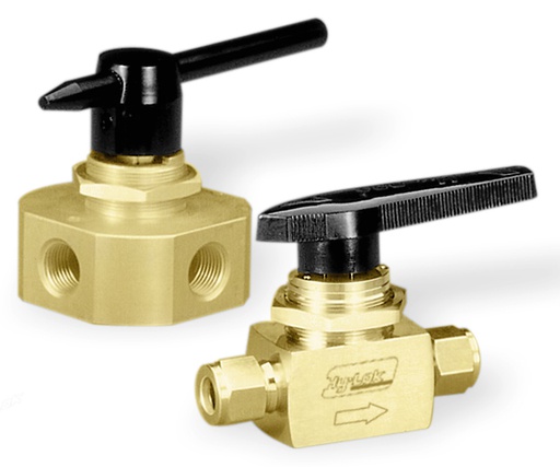 [BAB1V3H-2T] 3 WAY BALL VALVE, 1/8" O.D., 112 SERIES, BRASS